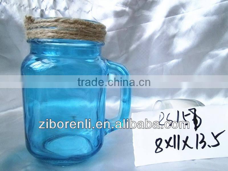 Home Water New Drinking Glass Blue Durable China Glass Cup with Handle