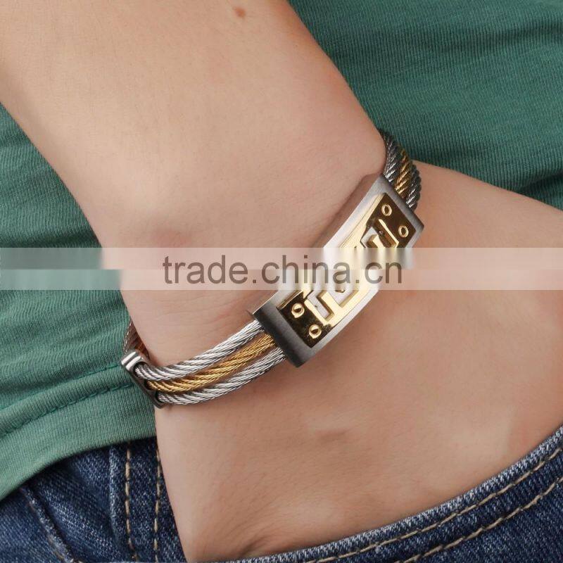 Three Layers Man Bangles Punk Style Silver/Gold Color Stainless Steel The Great Wall Design Men Friendship Jewelry