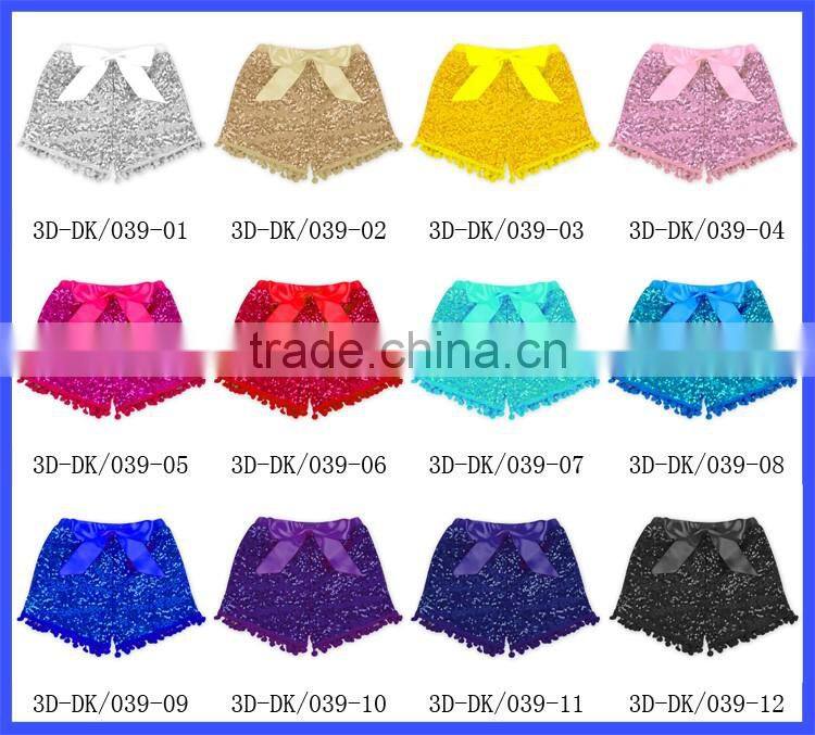 Silver Sequin Back Cotton With Bow Girls Shorts Boutique Baby Sequin Shorts