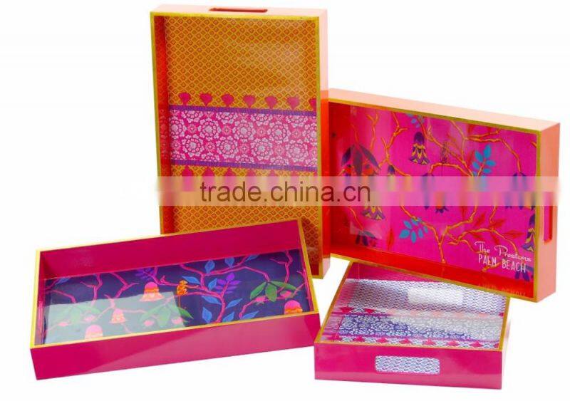 Rectangular lacquer tray with many patterns, made in Vietnam