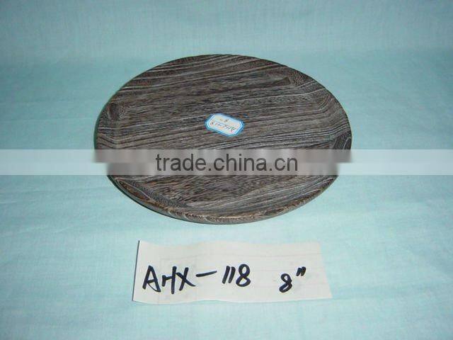 antique round decorative wooden dinner plate