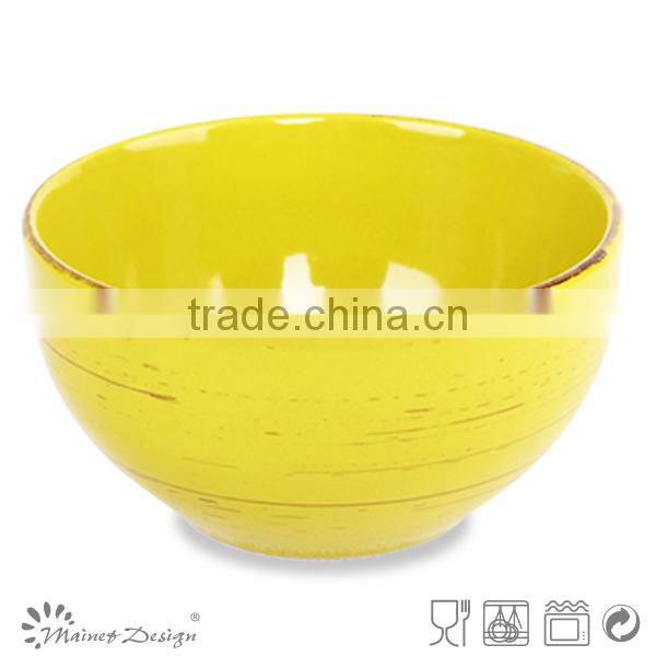 5.5 inch ceramic cereal bowl solid green color with antique brush