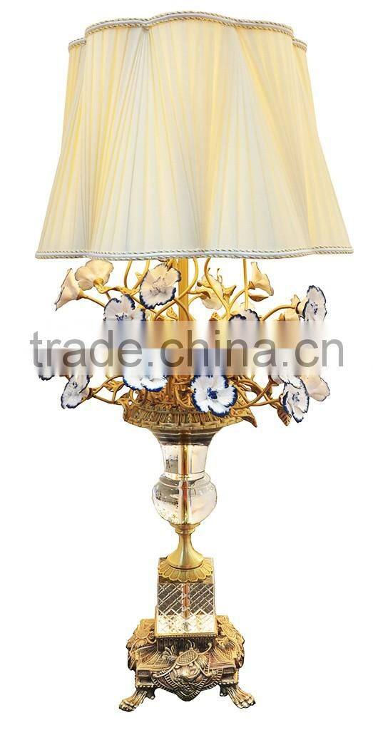 Finely Cast Exquisite Chinoiserie Style Brass and Crystal Table Reading Lamp with Beautiful Embroidered Lampshade BF12-04124a