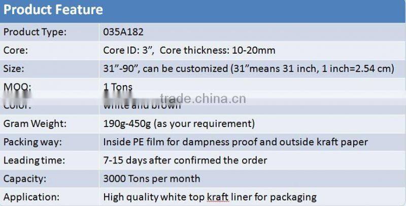 high quality coated white top kraft liner price per ton