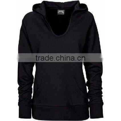 LADIES BLACK V NECK HOODIE BREAK HOODED SWEATSHIRT RAGLAN