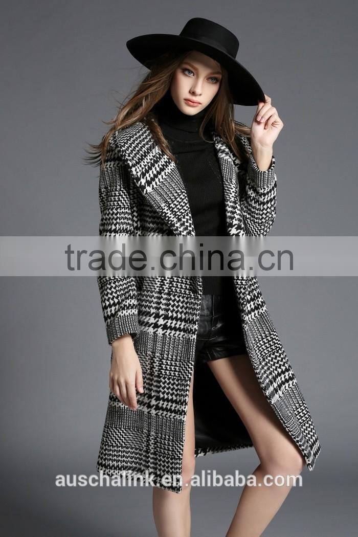 auschalink outdoor fashion women tweed hoodie coats plaid design