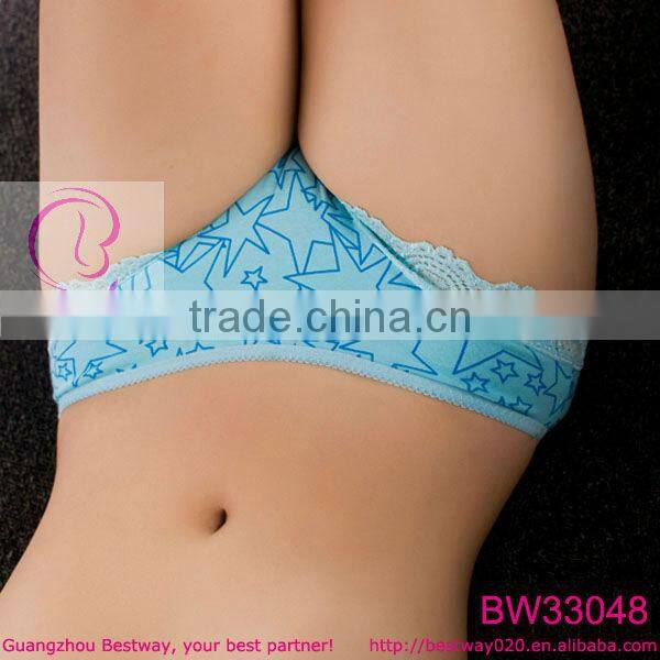 Ladies blue star underwear with lace trim