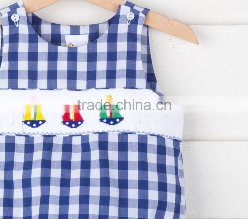 Infant Toddler baby Boys sleeveless Smocked boat rompers summer newborn baby clothes