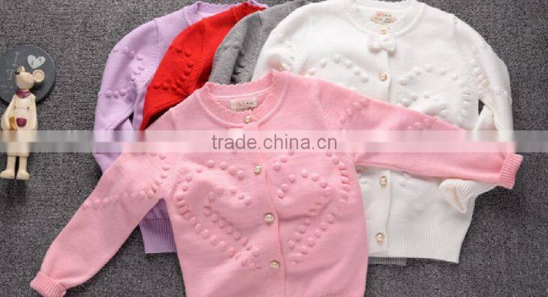 latest custom child girls balls pink pearl buttons cardigan sweater