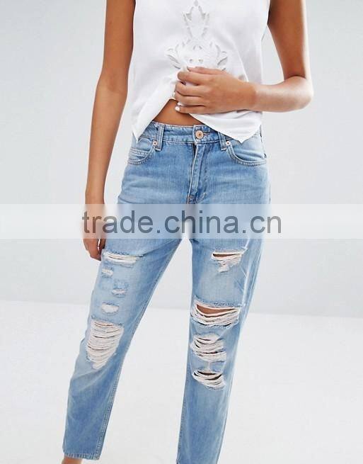 Ripped slim trousers jeans women Hot Sale Cheap blue Denim Jeans Women