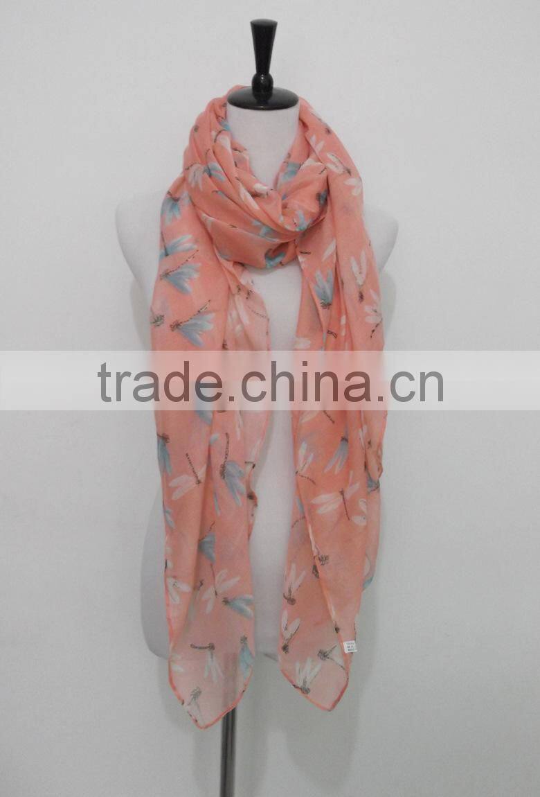Dragonfly print mint green fashion Voile scarf
