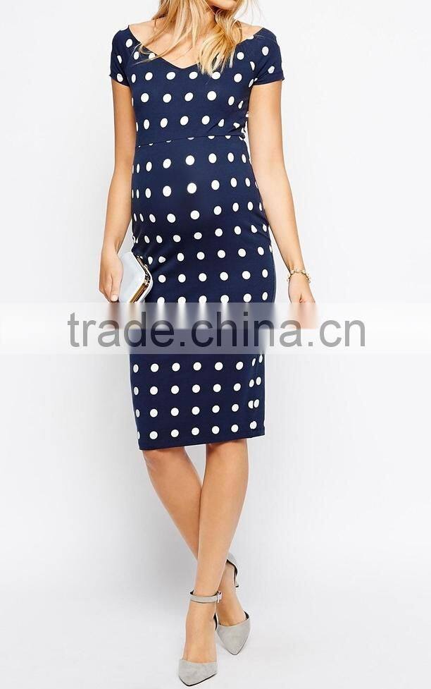Hot Sale Office wear Sexy Maternity Spot Bodycon Dress with Cross Back for pregnant women