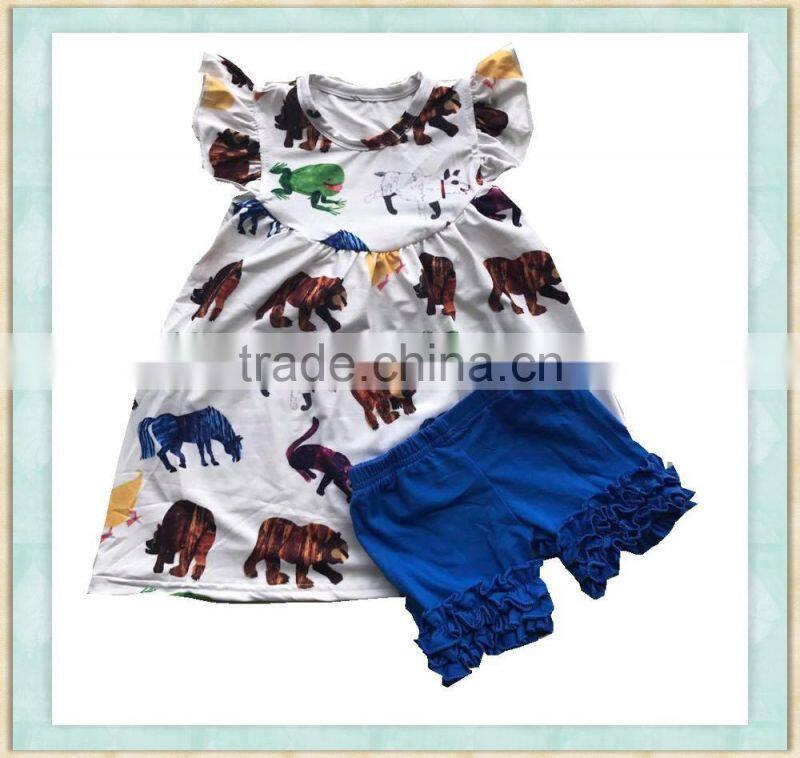 Factory price wholesale sales the girl's fashion cartoon giraffe pattern boutique set alibaba popular hot sale summer outfit