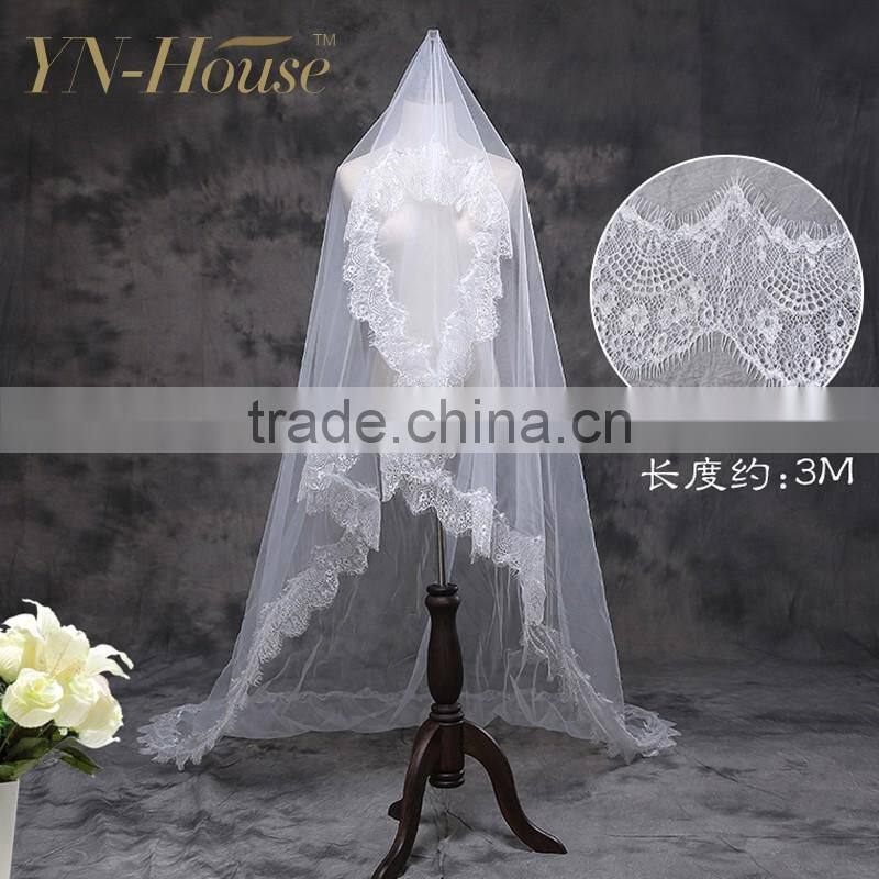 2016 New Fashionable Bridal Accessories five-layer Appliqued Edged White Long Wedding Veil