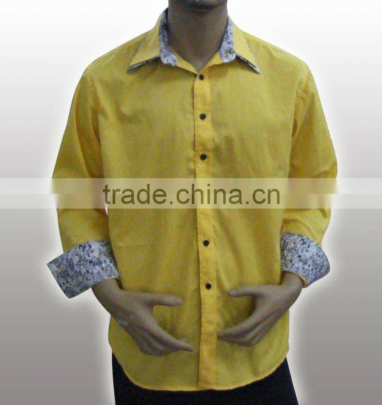 100%Organic cotton High quality Fancy dark blue men shirt with Double collar and Embroidered logo