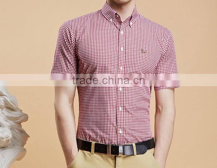 Short sleeve shirt cotton summer youth contracted texture plaid shirt English cultivate one's morality with big yards
