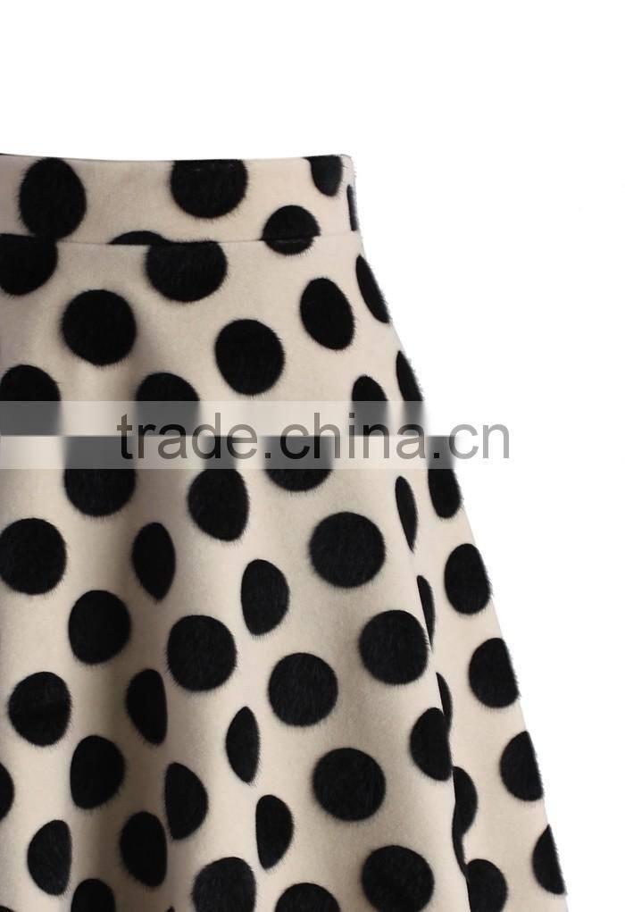 2016 Guangzhou Shandao Custom Logo New Fancy Style Summer Fashionable Polka Dot Ruffle Knee Length Women Umbrella Skirt