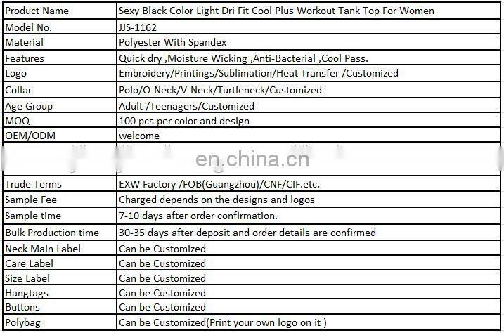 Sexy Black Color Light Dri Fit Cool Plus Workout Tank Top For Women