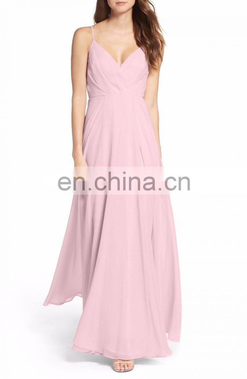 Elegant Spaghetti Strap Long Chiffon Surplice Sexy Evening Dress Women