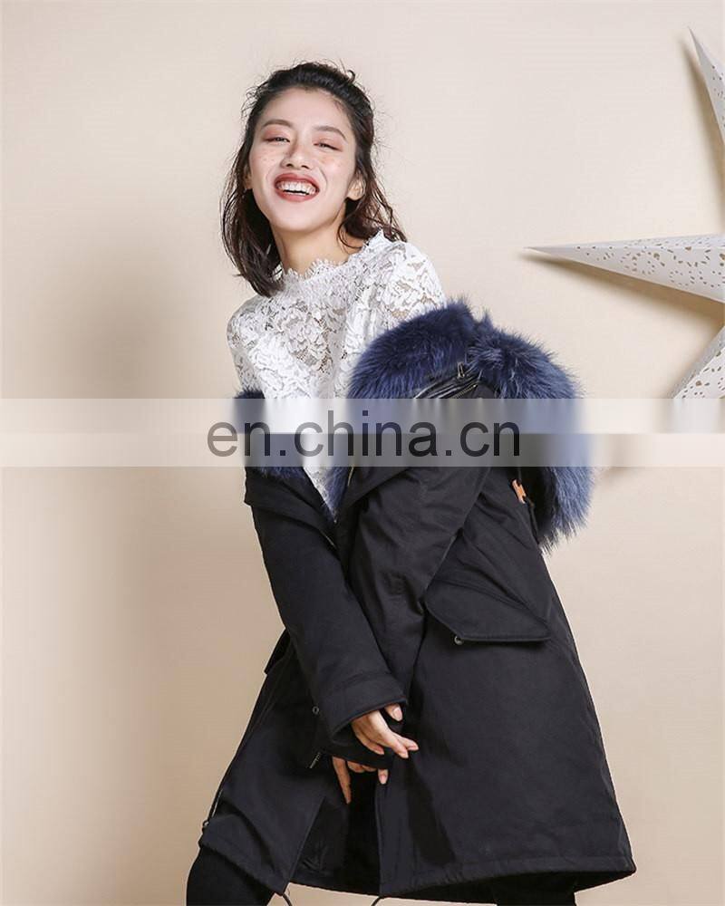 New Women Winter Coat Cheap Fox Fur Lining Long Jacket Real Raccoon Fur Hooded Winter Parka Coat