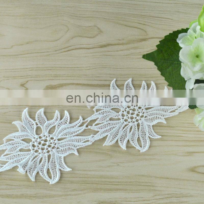 2017 hot sale white polyester garment embroidered lace