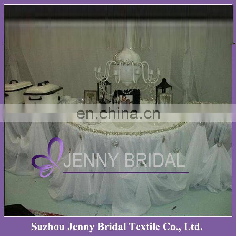 TC106L round table cloth chiffon accordion pleated skirt table skirt hangers