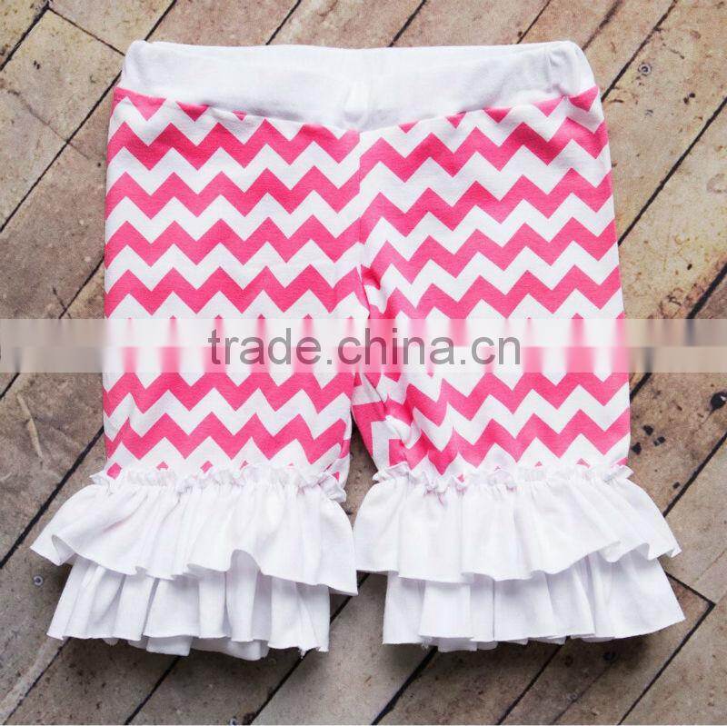 Adorable chevron capris with tri-color dotted ruffle wholesale