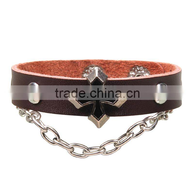 Zinc Alloy Silver Cross Pendant Different Color Leather Bracelet