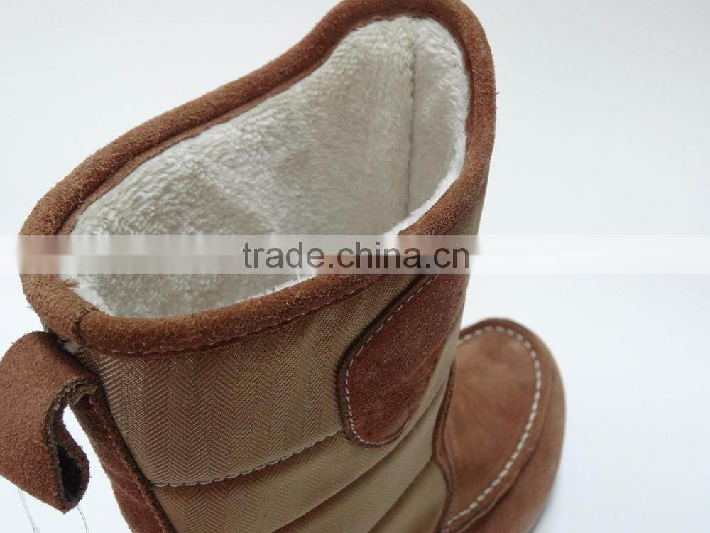 Wiley Herringbone Nylon and Suede Upper Furry Lining Moccasin Boots