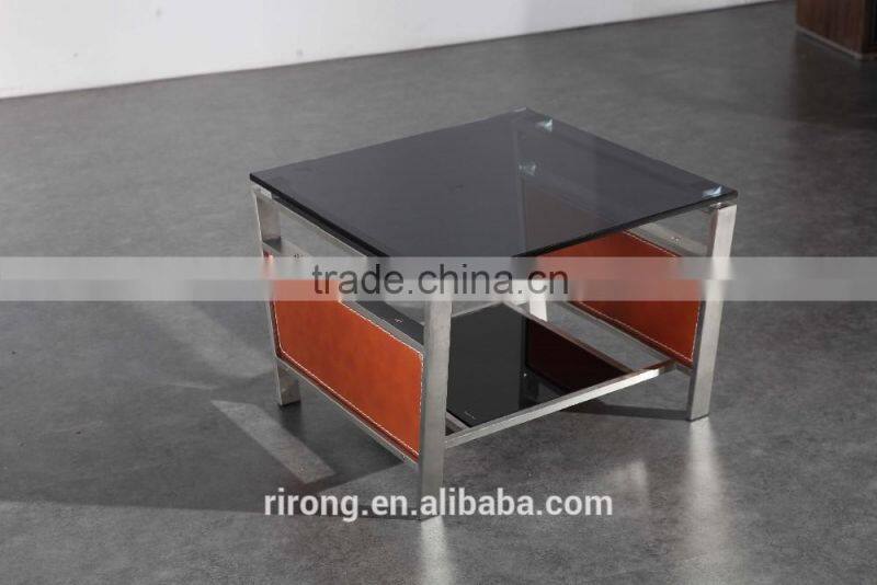 Foshan china glass coffee table stainless steel legs