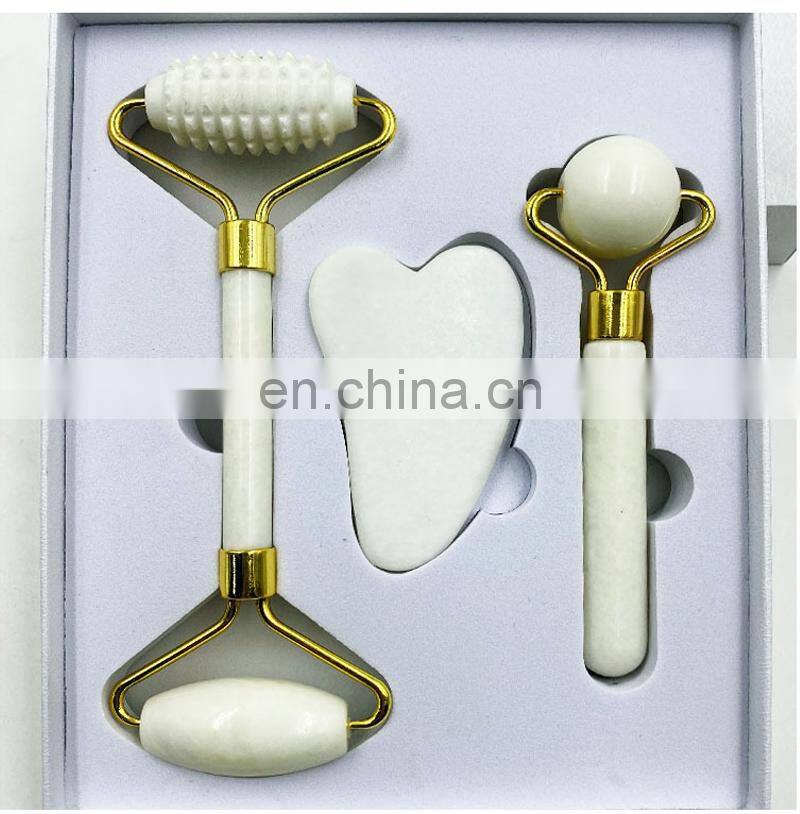 3 in 1 Natural Original Custom Mini Green Facial Massager Jade Roller Gua Sha Set