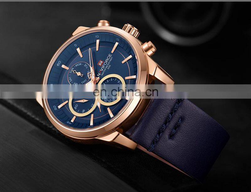 Naviforce 9148 Hot Sale Quartz Movement Wrist Watch Leather Waterproof Chronograph Watch Designer Mens Top Luxury Watches