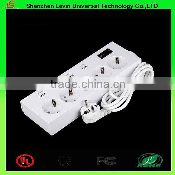 Manufacturer CE Cheap Extension Power Plug 6Gang 4 Port USB Multi Socket European
