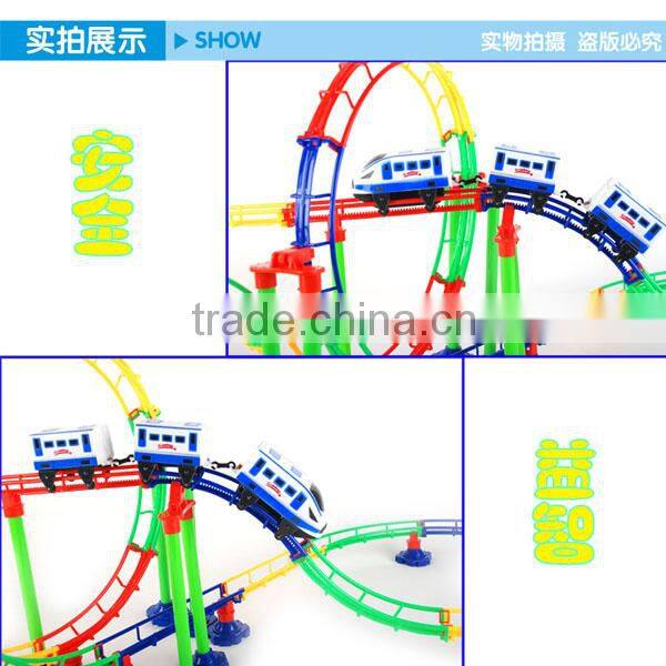 Intelligence early education orbit kids roller coaster with battery train and light, 127PCS, 445cm length,Slot Toys, orbit toys