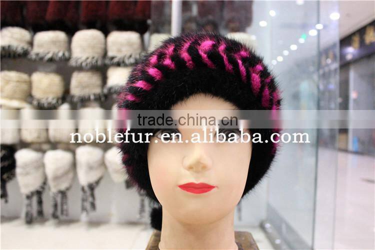 new design mink fur knitted winter baggy headwear with linedsoft and warm beanie