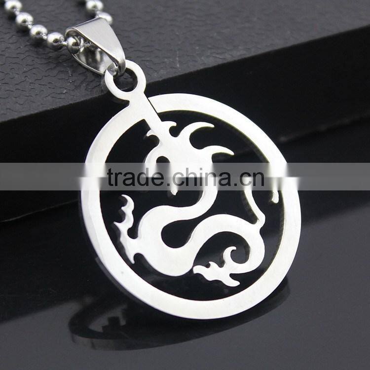 304 stainless steel round Dragon pendant necklace