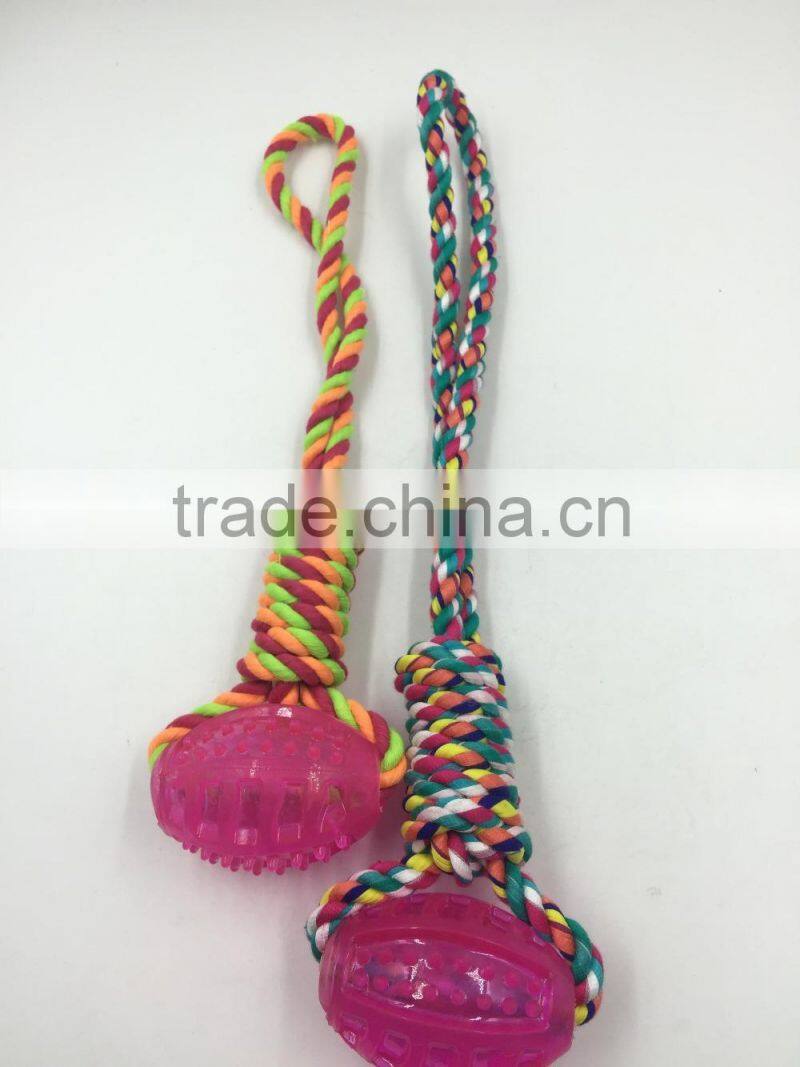 Pet product cotton rope rubber ball toy for dog