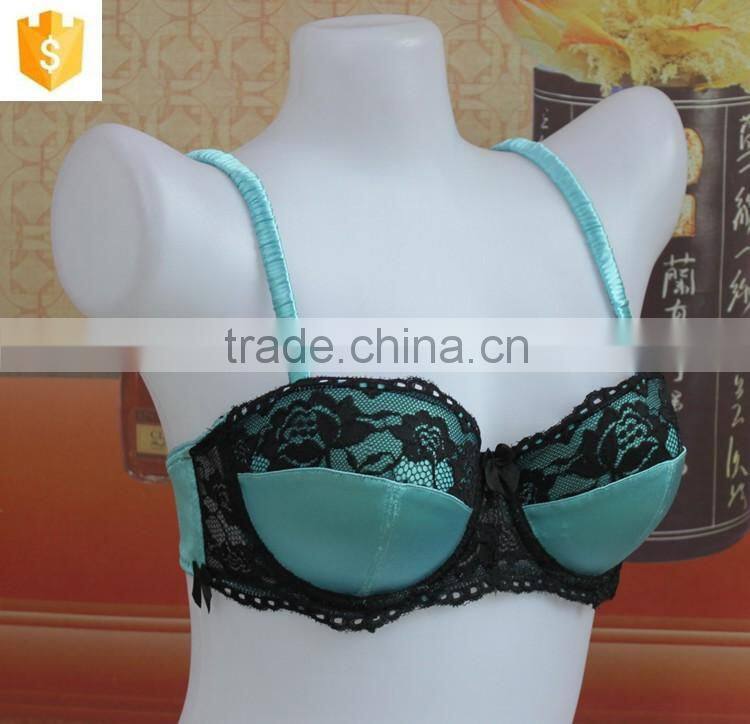 Blue satin mature bra,sexy lace full cup lady bra