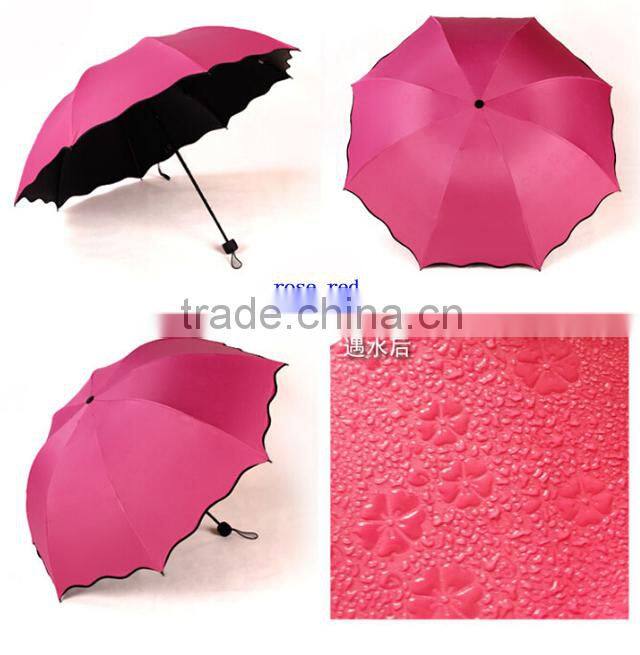 Alibaba china supplier 3 folding colour changing umbrellachange color when wet umbrella