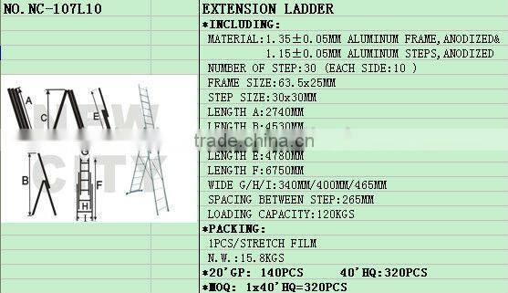 Aluminum Extension Ladder with combination sections