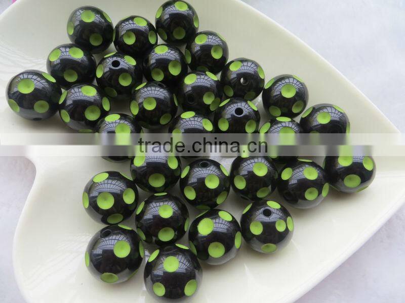 Fashion Large Big Size Polka Dot Beads, 20MM Round Acrylic Resin Dip Dot Beads, Black Halloween Rec dot Resin Beads for Jewelry