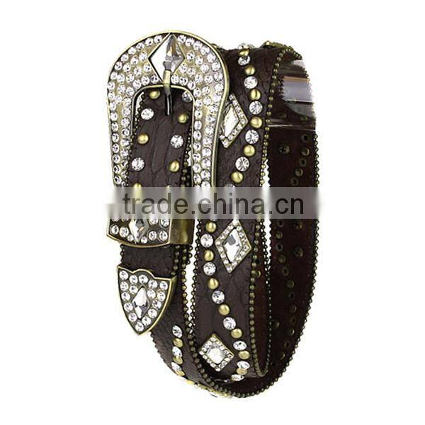 GENUINE LEATHER faux fur square teal rhinestone and crystal accents belt