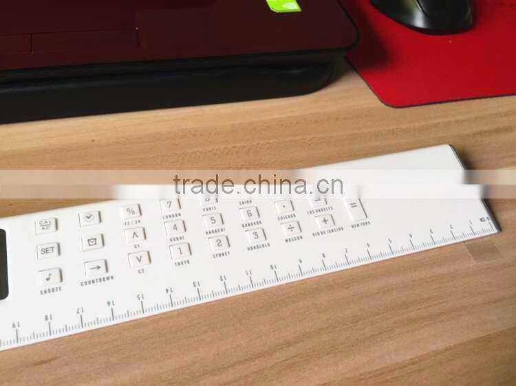 Promotional for Student/ Office/ Housework Pratical Functional Electric LCD Ruler Calculator with Digital Clock/ Alarm