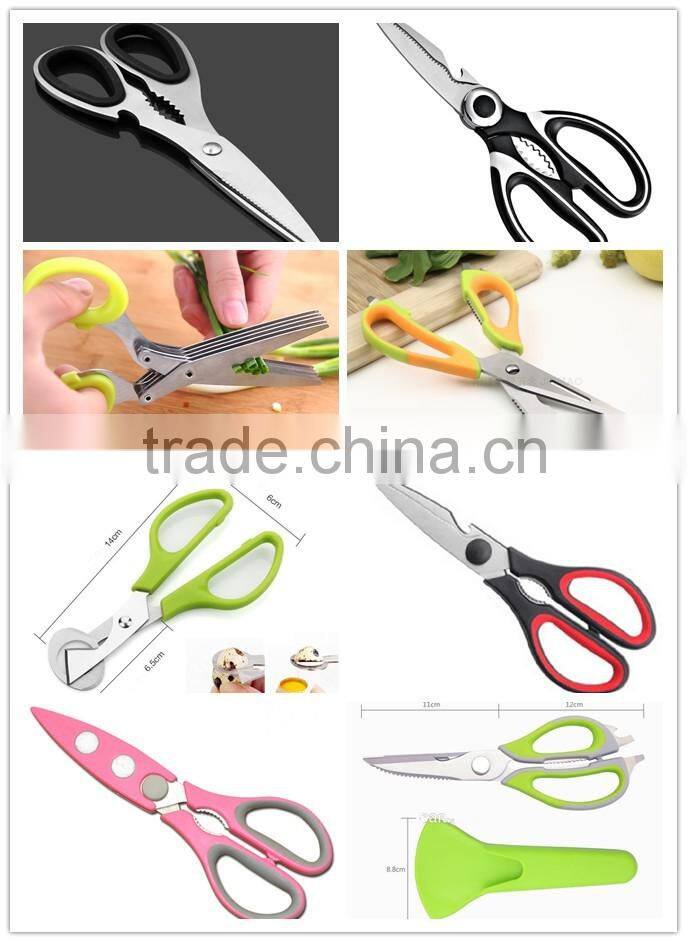 Multifuctional plastic and rubber handle special blade kitchen scissor