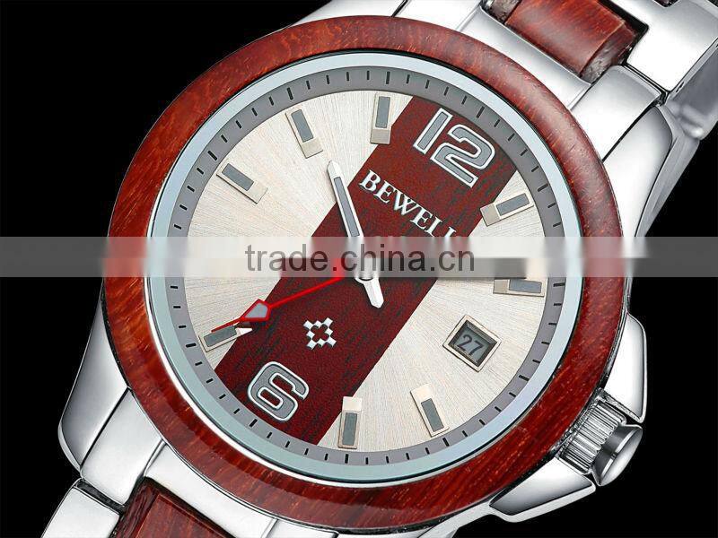 2016 Fashinable Luxury Stainless steel & sandalwood watch with the double butterfly-clasp ,Japan movt 8215, 3TAM waterproof