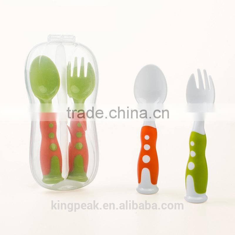2015 New Product Stand up Baby first Cutlery set /travel cutlery set with case/Kids standing cutlery set /fork and spoon set