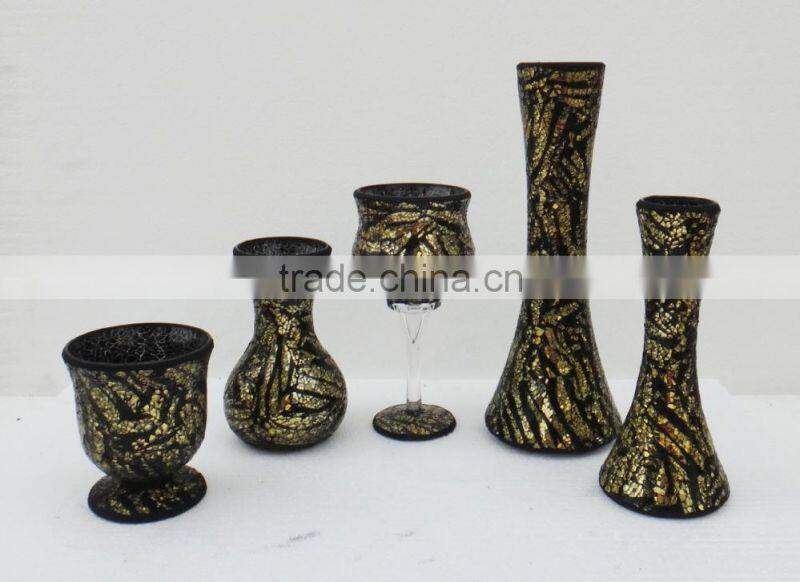 stripe shaped glass mosaic candle holder