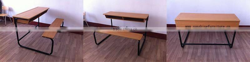 high quality classroom study table, white metal frame double school desk and bench