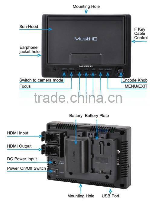 5 inch HDMI dslr field monitor with Multiple Battery, Tally, Focus Assist, False Color