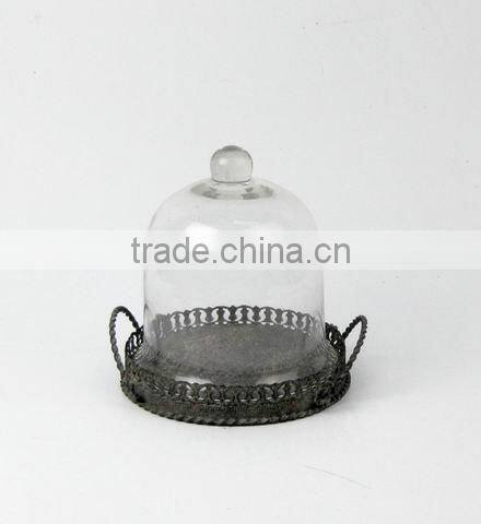 100081MC- Antique Rustic Metal and Glass Dome Holder